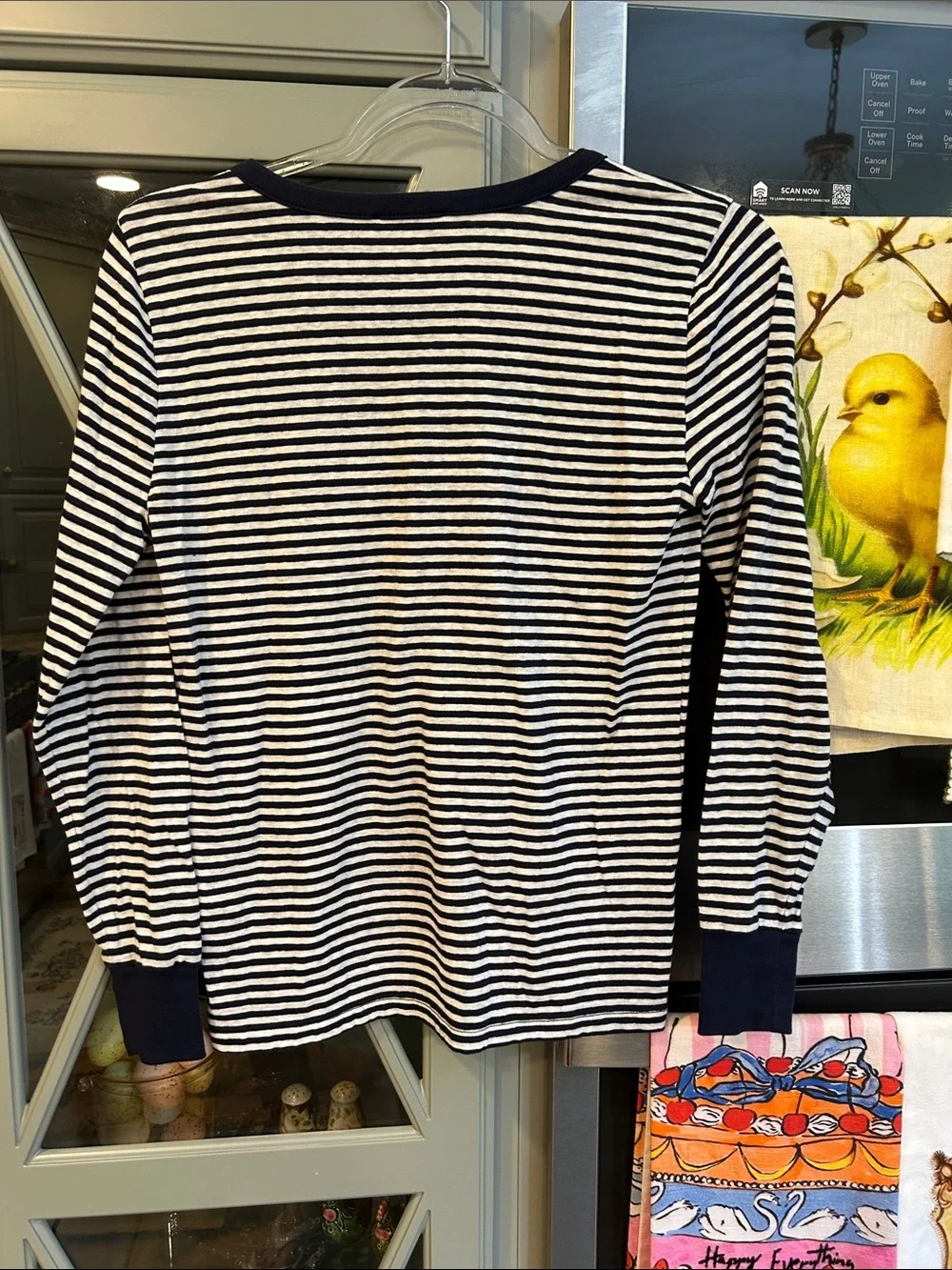 J. Crew Cotton Navy and White Striped Henley Top Small